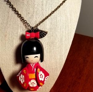 Miniblings Wooden Geisha Statement Necklace 34"